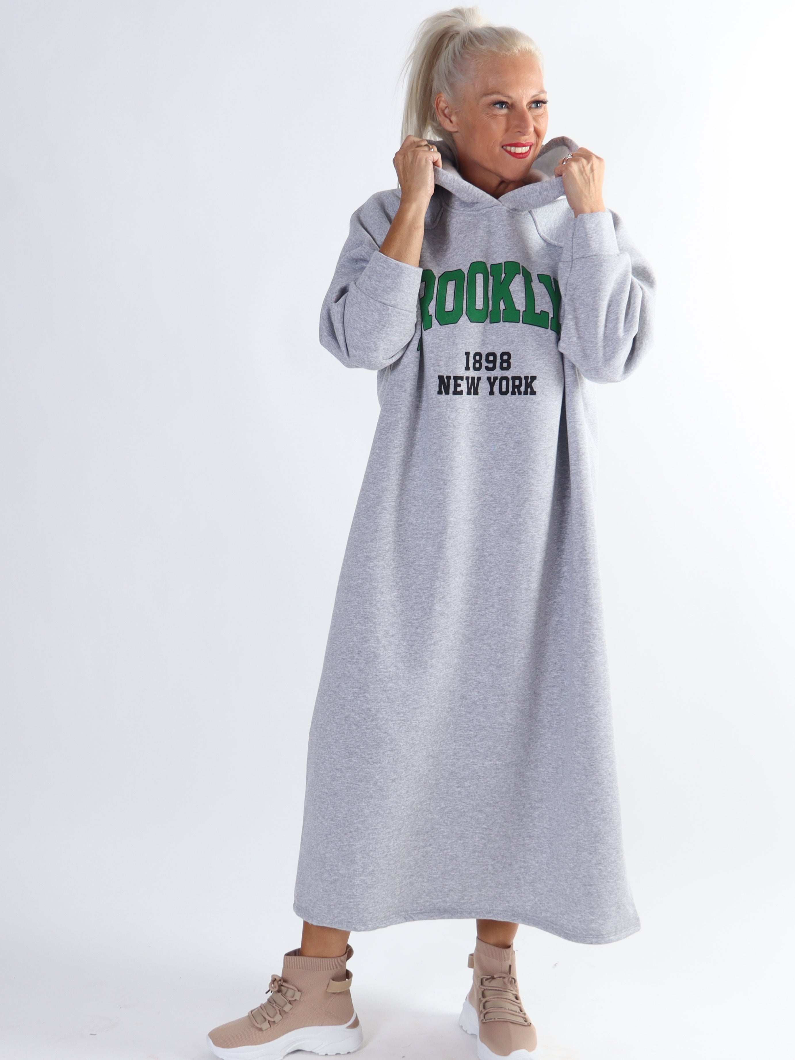 Angela - Lang plus size hoodiekjole i bomuld